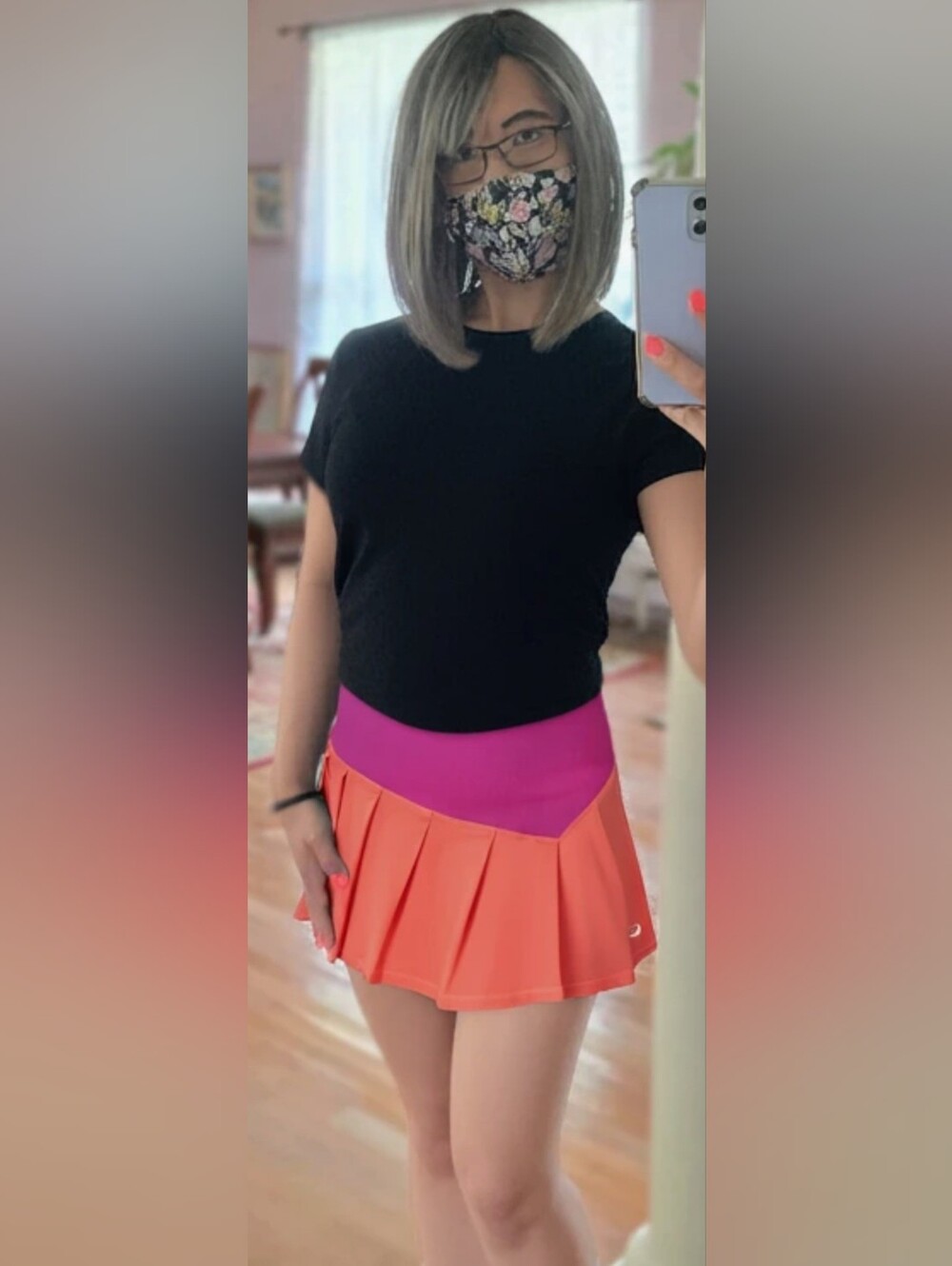 Fila Two-Tone Pleated Mini Skirt in Pink and Coral